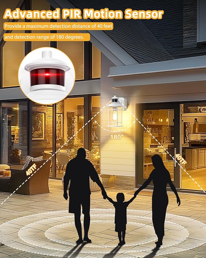 Redluck 2 Pack White Porch Lights with GFCI Outlet, Dusk to Dawn Motion Sensor Outdoor Lights, 3 Lighting Modes Exterior Light Fixture, Waterproof Anti-Rust Alunmium Outside Light for Patio Entryway