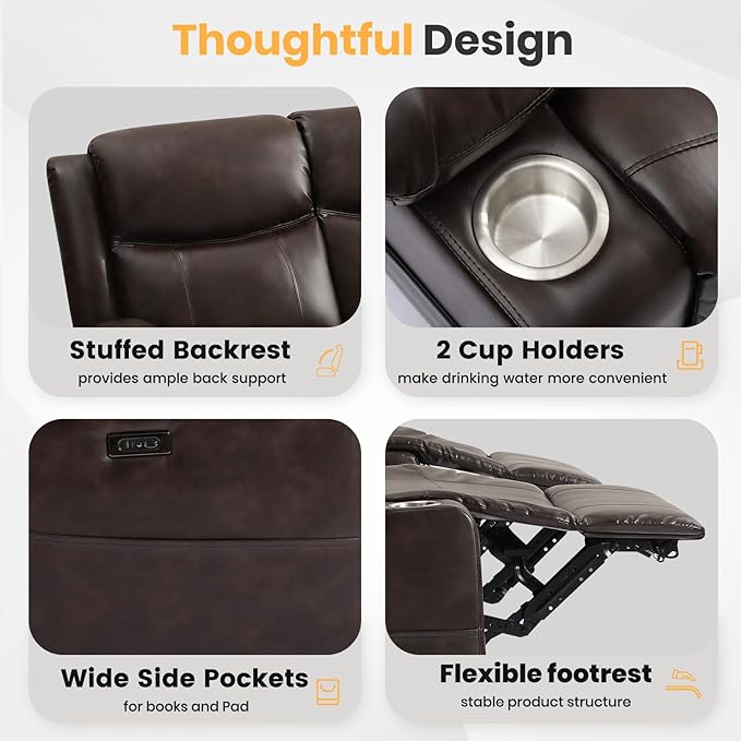 Reclining Sofa, Electric 3 Seater Recliner Sofa with Colorful Light/USB/Type C/Cup Holder, Wall Hugger RV Recliners Reclining Couch for Living Room & Home Theater