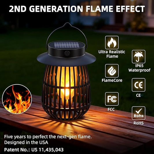 Gen2 Flame Solar Lanterns Outdoor Waterproof, 4Pack Hanging Lantern Decorative Indoor, Flickering Garden Lights Glow in the Dark, Camp Lamp Solar Lights for Outside Patio Tree Porch Table Yard Decor
