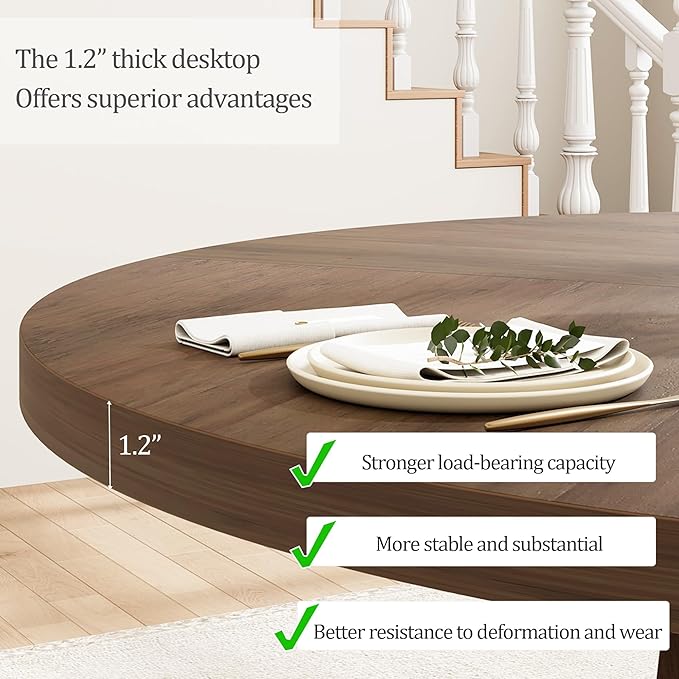 GarveeHome Round Dining Table for 4, 47 Inches Dining Room Table with Wooden Base, Kitchen Table with Circle Tabletop, Dinner Table for Dining Room, Kitchen, Living Room, Brown