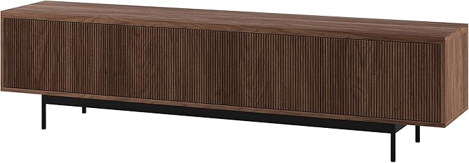 Henn&Hart Fluted TV Stand for TVs up to 85" with 2 Open-Concept Ribbed Storage Cabinets for Living Room, Family Room, or Office, Medium Walnut