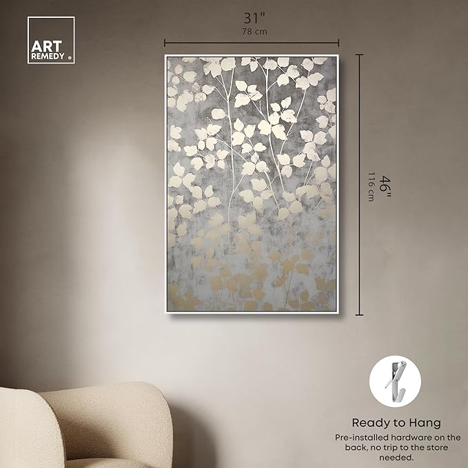 Art Remedy Silvery Gray Garden Canvas Elegant Floral Wall Art, White Frame, 30" x 45"