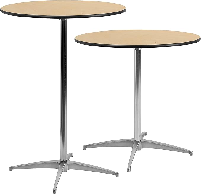 Flash Furniture Lars Set of 5 Commercial Cocktail Tables - Natural Finish Birchwood Tops - 30" Round - Includes 30'' and 42'' Columns - For Indoor/Outdoor Use