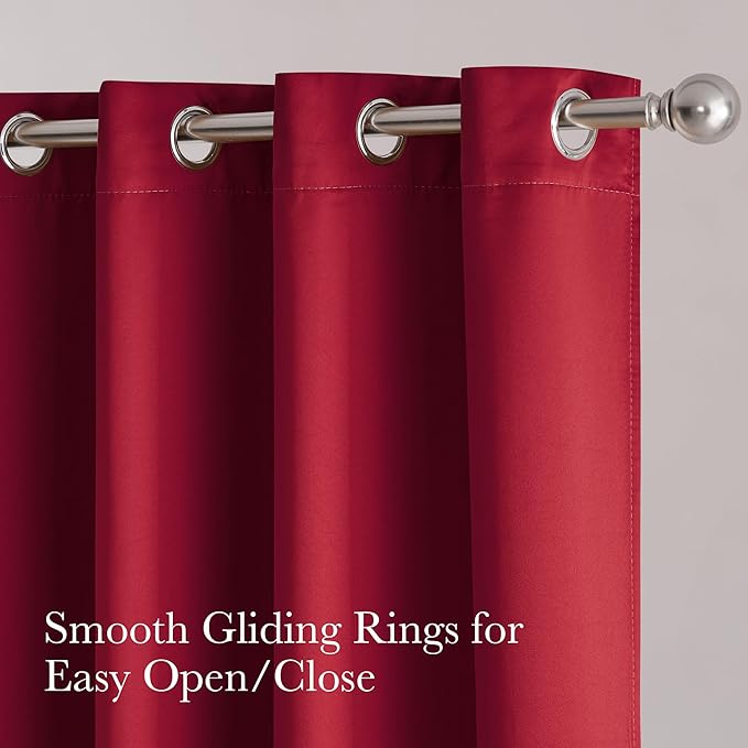 NICETOWN Thermal Insulated 100% Blackout Drape, Christmas Red, 1 PC, 100" x 84", Noise Reducing Performance Slider Faux Silk Curtain Panel with Black Lining, Full Light Blocking Patio Door Drapery