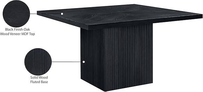 Meridian Furniture 729Black-T Belinda Collection Mid-Century Modern Dining Table, Solid Wood Base, Black Finish Oak Wood Veneer MDF Top, Square Top, Fluted Base, 54" W x 54" D x 31" H, Black