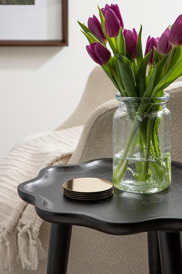 Kate and Laurel Alezar Modern Wooden Round Side Table; 15 x 15 x 22; Black; Solid Wood End Table with Wavy Edge for Bedroom Nightstand or Living Room Accent Table