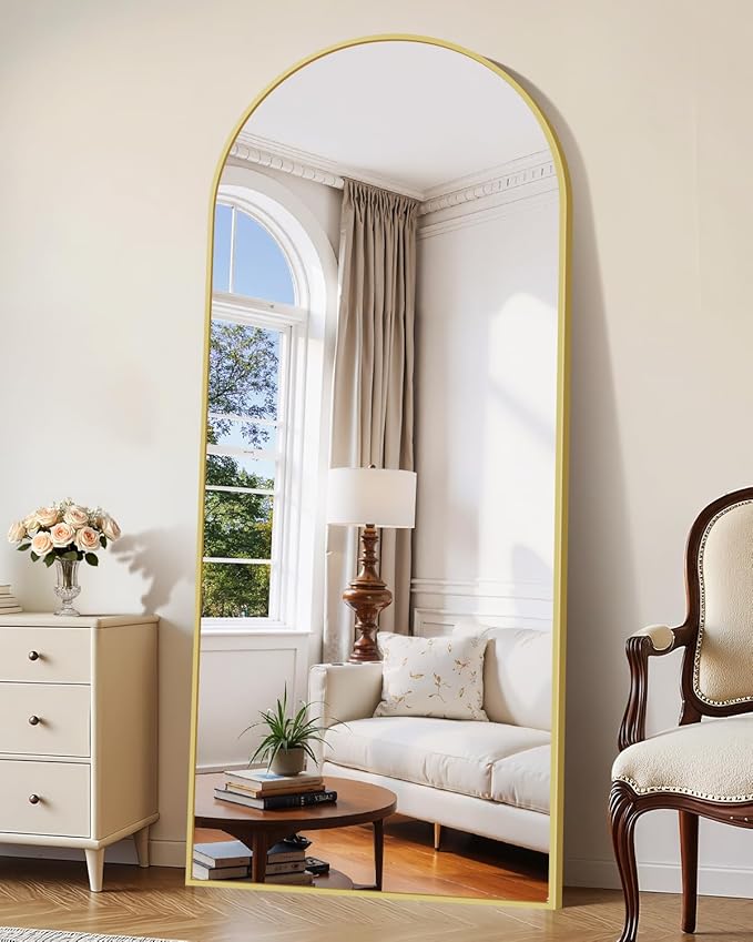 71"x30" Arched Full Length Mirror, Large Floor Mirror with Aluminum Alloy Frame Standing Hanging or Leaning Wall-Mounted Mirror, Vanity Mirror for Living Room and Bedroom,Gold