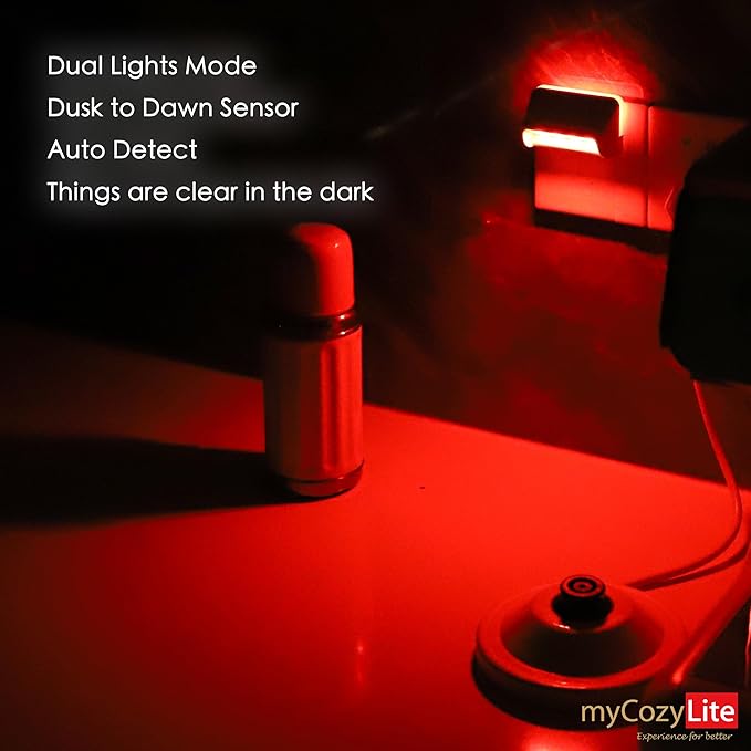 Red LED Night Light, Dusk to Dawn Sensor, Dual Lighting Mode, Guide Light, and Sleep Light, Switch ON OFF, Night Light Plug into Wall for Bedroom, Bathroom, Kitchen, Hallway, Stairway, 2 Pack