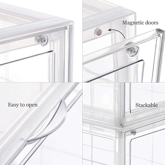 AOTENG STAR Clear Storage Box Womens Mens Shoe Display Box Plastic Foldable Stackable Shoe Container Clear Closet Shelf Organizer - 6 Pack