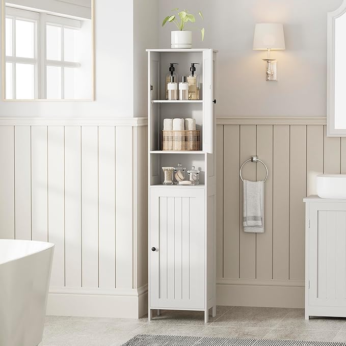 Tall Bathroom Storage Cabinet with 2 Doors, 67"H Narrow Storage Cabinet with Adjustable Shelves& Anti-Tip Design, Reversible Door Installation, Easy Assembly, 11.8 x 15.7 x 66.9 Inches, White