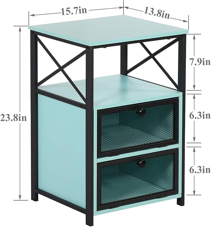 VECELO Nightstand Set of 1, End Table with Flip Drawer, Modern Night Stand for Bedroom,Living Room, Office, Easy Assembly,Azure Blue