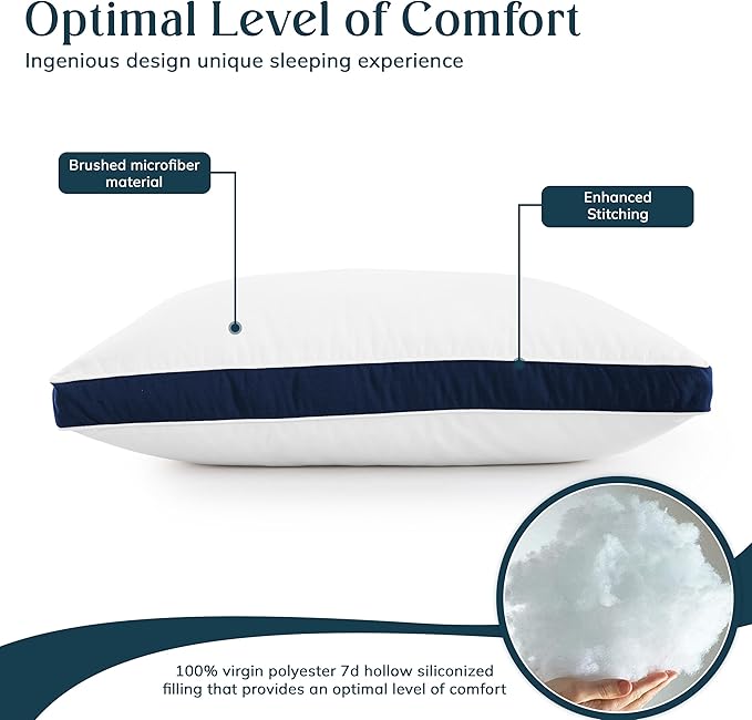 LUX Décor Gusseted Style Soft Hotel Pillows Set of 2 – for Side, Stomach & Back Sleepers - Down Alternative Hotel Bed Pillows – 100% Microfiber Cover, Virgin PSF Fill – Navy, King 36x18