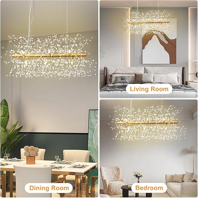 Depuley 27.5" Modern Gold Crystal Firework Chandelier, 9-Light Crystal Light Fixture Hanging, Linear Dandelion Chandelier, Sputnik Ceiling Pendant Light Fixtures for Dining Room(G9 Bulbs Included)