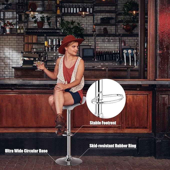 COSTWAY Bar Stools Set of 4, Modern Swivel Contemporary barstools with Adjustable Height, Footrests, Chrome Hydraulic PU Leather Backless Bar Chairs for Kitchen Island Cafe Pub, White