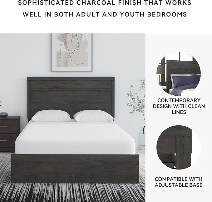 Signature Design by Ashley Belachime Casual Queen Panel Bed with Metal Slats, Foundation or Box Spring Needed, Black