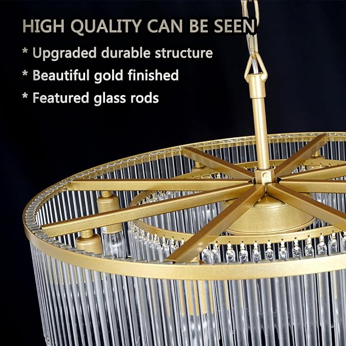 Gold Chandeliers 8 Lights Modern Glass Chandelier Lighting Round Gold Light Fixture Entryway Dining Room 23.6"