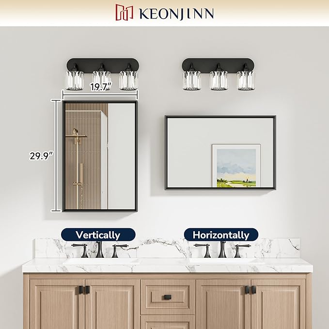 Keonjinn 20 x 30 Inch Black Bathroom Mirrors for Over Sink, Beveled Rectangle Framed Mirrors for Wall, Black Bathroom Vanity Mirror, Tempered Glass, Farmhouse Style, Hangs Horizontally or Vertically