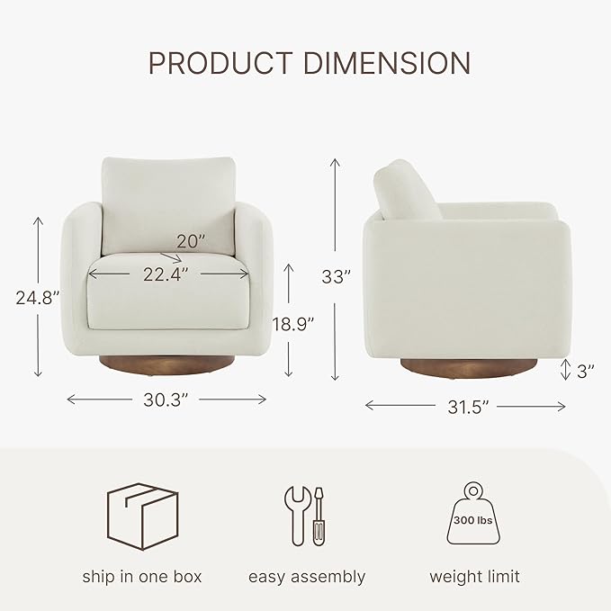 Swivel Accent Chair Modern Round Barrel Armchair with Upholstered Faux Leather for Living Room Bedroom Waitingroom,1 Box, Cream-Style 2