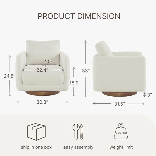 Swivel Accent Chair Modern Round Barrel Armchair with Upholstered Faux Leather for Living Room Bedroom Waitingroom,1 Box, Cream-Style 2