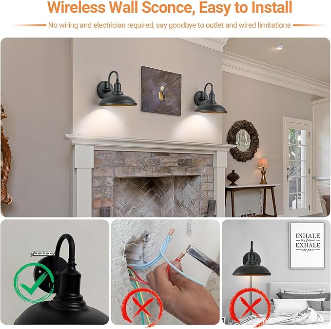 Battery Operated Wall Sconce, Wireless Wall Sconces Set of Two with 10000mAh Dimmable Bulbs and Remote, 10 Colors Rechargeable Wall Lights for Bedroom Living Room Hallway Decor