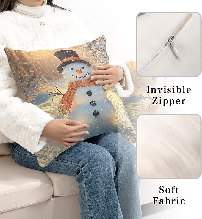 Winter Pillow Covers Snowman in The Sunshine Throw Pillow Covers 20x20 Snowflakes Pillow Case Double Sided Printing Cushion Case for Home Decor Couch Sofa Set of 2