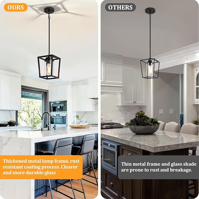 TOULMJ 3 Pack Black Pendant Lights Kitchen Island, Modern Lantern Pendant Light Fixtures, Farmhouse Kitchen Island Lighting Cage Metal Hanging Ceiling Light Fixture for Hallway Entryway Dining Room
