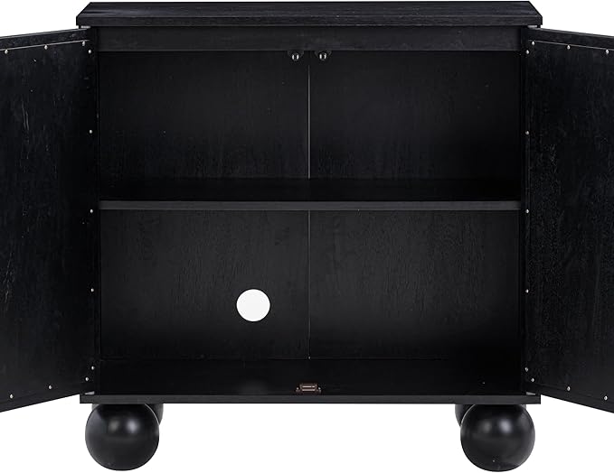 Nathan James Leah Boho TV Stand or Sideboard Cabinet for Kitchen or Living Room with Ball-Style Feet, Natural Seagrass Door Fronts and Solid Wood Legs, Black Set of 3