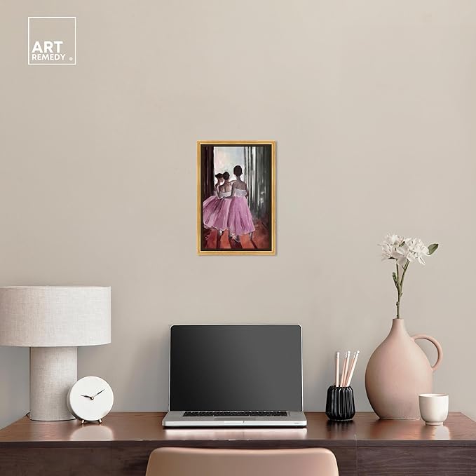 Art Remedy Little Girls Ballerinas Canvas Classic Vintage Wall Art, Gold Frame, 10" x 15"
