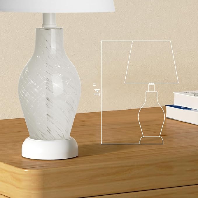 ONEWISH Modern Table Lamp-Small Bedside Nightstand Lamp with Wine Bottle Shape Glass Body, Desk Lamp for Reading, 3000K Bulb Included, 14", White