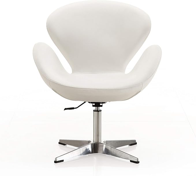 Manhattan Comfort Raspberry Adjustable Swivel Accent Chair with 360° Turn, Polished Chrome Base, Modern Retro Design, Versatile Seat Ideal for Any Room, Set of 2, White