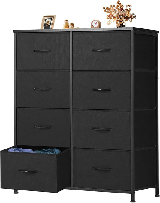 OLIXIS Dresser for Bedroom,8 Storage Fabric Drawers, Metal Frame and Wooden Top, Tall Storage Drawer Dresser for Closet with Easy Pull Handles for Living Room, Entryway, Small Space Black
