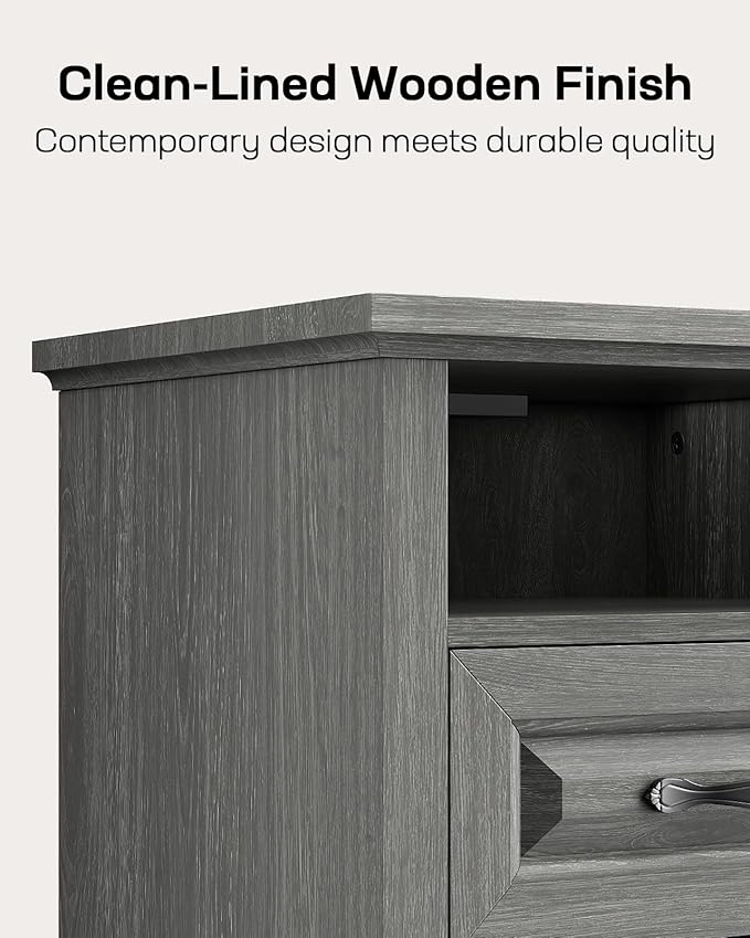 Marsail Nightstand for Bedroom, Night Stand with Charging Station, Bedside Table with 2 Drawers & Open Shelf, Farmhouse End Table Storage Cabinet, Gray