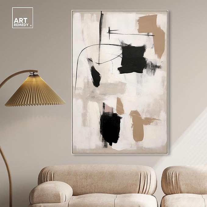 Art Remedy Strings in Abstraction Canvas Muted Abstract Wall Art, Silver Frame, 36" x 54"