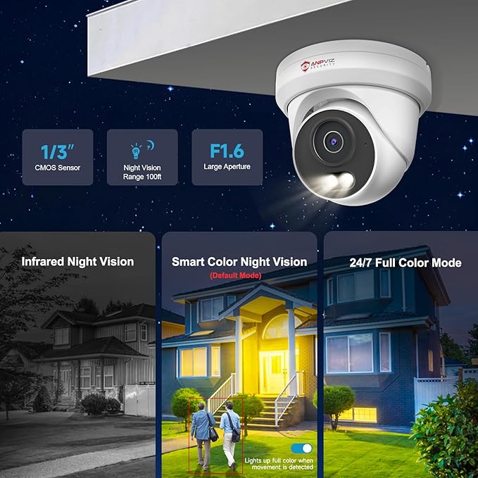 Anpviz 4K 8MP PoE Camera, Full Metal Turret Security IP Camera Outdoor Wired, AI Human Vehicle Detection, 100FT Smart Dual Light Color Night Vision, Built-in Mic, NDAA, IPC-D3B83W-S (U Series)
