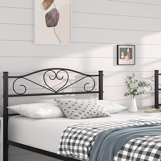 VECELO Twin Size Bed Frames with Headboard and Footboard, Metal Mattress Foundation, No Box Spring Needed, Heavy Duty/Easy Set Up, 2 PCS, Classic Black