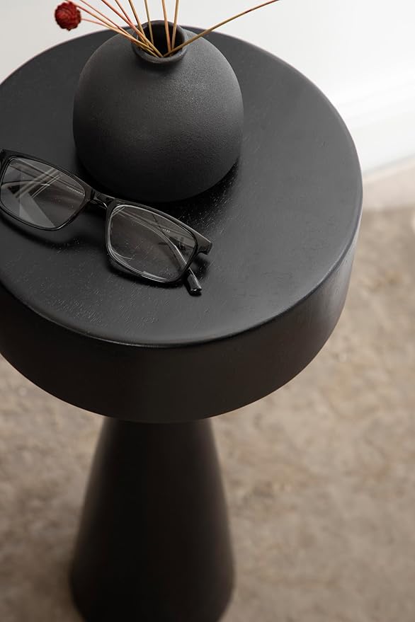 Kate and Laurel Solbrett Modern Sophisticated Round Drink Table; 10 x 10 x 22; Black; Contemporary Sculptural Bedroom Nightstand with Unique Pedestal Table Design for Use as Indoor Plant Stand