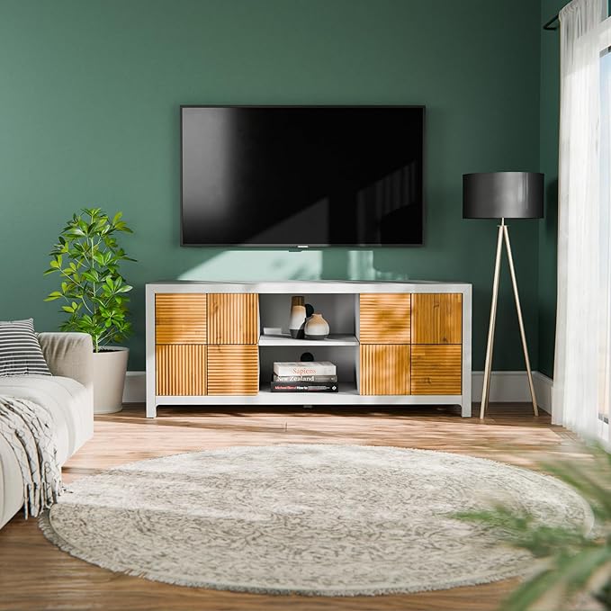 Bme Madia Deluxe TV Stand, Fully Asssembled Entertainment Center for up to 58 inch TV, Unique Pattern TV Console for Living Room, Bedroom, Dinning Room