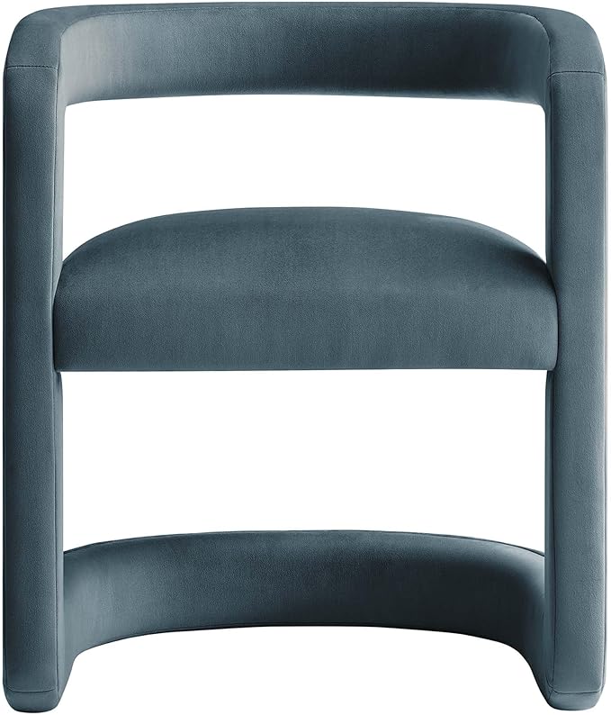 Modway Winslow Stain-Resistant Performance Velvet Dining Chair in Cadet Blue - Open Back Barrel Armchair - Upholstered Dining Chair - Cozy Reading Chair or Velvet Vanity Chair