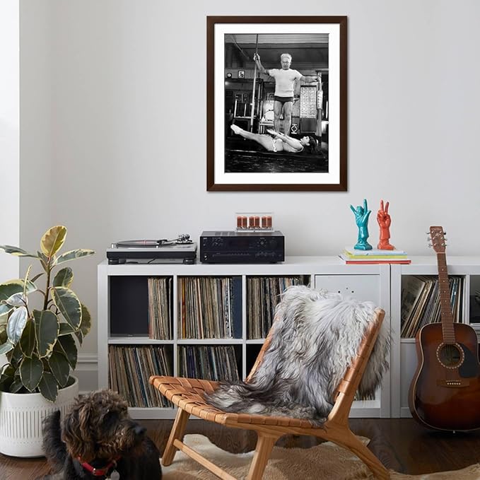 ART.COM Wall Premium Photographic Print Opera Singer Roberta Peters Balancing Her Trainer, Joseph Pilates, on Her Operatic Breadbasket on Brown Frame by Michael Rougier, 32" x 40"