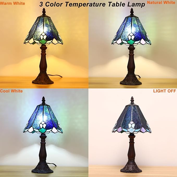 Tiffany Lamp Butterfly Stained Glass Bedside Nightstand Table Lamp,Handcrafted Small Lamps for Living Room Bedroom+3-Way Color Temperature LED Bulb,Gifts for Home Decor,6X6X13Inch