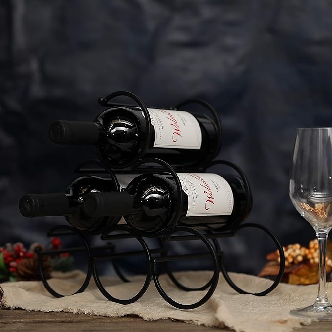 JHY DESIGN Iron Tabletop Wine Rack 11.5''x6''x10.5'' Rustic Wine Bottle Rack Storage Wine Shelf Freestanding Wine Holder Portable Wine Cabinet Mini Bar for Home Counter(6 Bottles Design Dia 3.5inch)