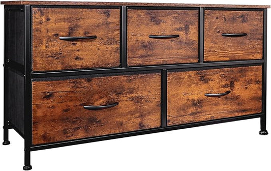 SHAWKEN Dresser for Bedroom with 5 Drawers,Fabric Dresser with One-Piece Steel Frame,Budget-Friendly Organizer for Closet, Hallway, Studio Apartment (Rustic Brown)