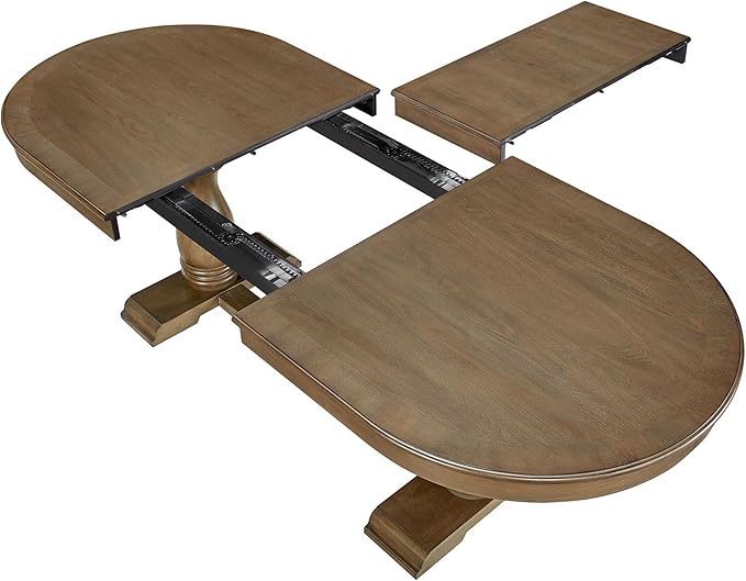 Mid-Century Modern Wooden Dining Table Extendable Oval Dining Table with 18" Leaf and Heavy Duty Column Legs, 76-inch Oversized Oval Wood Diningtable