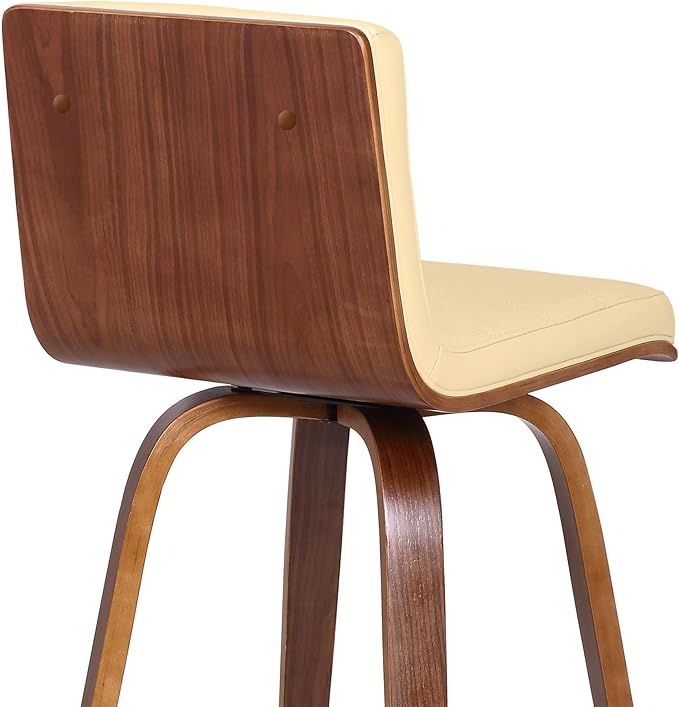 Vienna 26" Swivel Counter Stool in Walnut Wood Finish with Cream Faux Leather - Set of 2