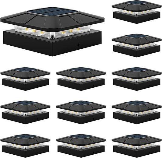 4x4 Solar Post Cap Lights Outdoor [12 Pack Waterproof IP65], 3 Lighting Modes for Fence Deck Patio Garden Decor, Dusk-to-Dawn Solar Powered Post Lights Fit 4x4 Wood/Vinyl
