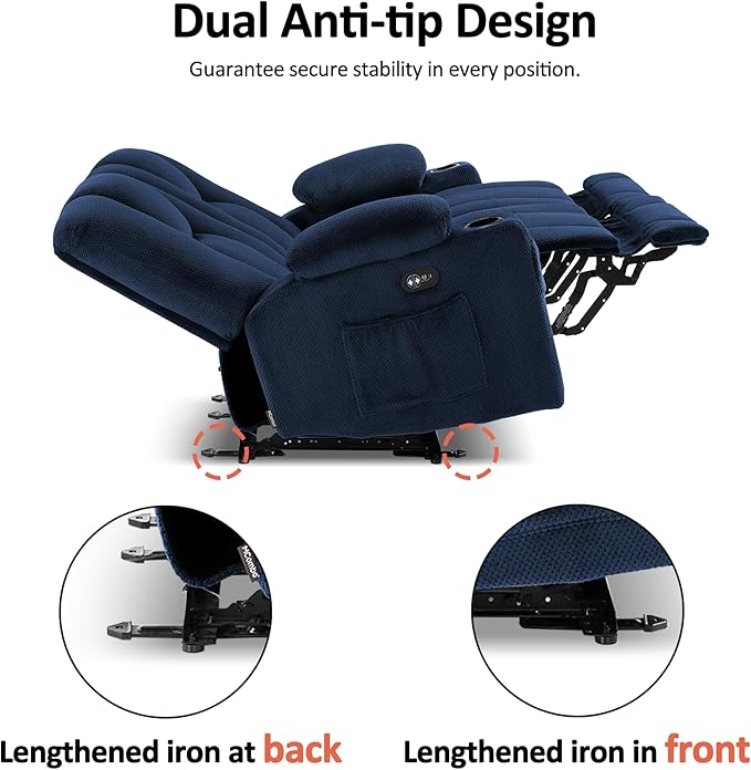 MCombo Zero Gravity Power Loveseat Sofa with Console, Heat and Massage, Reclining Loveseat for Living Room, Fabric 6035SET (Navy Blue, Loveseat with Console)
