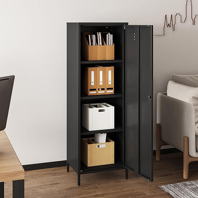 Metal Storage Cabinet, Steel File Locker with 3 Shelves 59.06-inch high for School, Living Room, Bedroom, (Black, H59.06'')