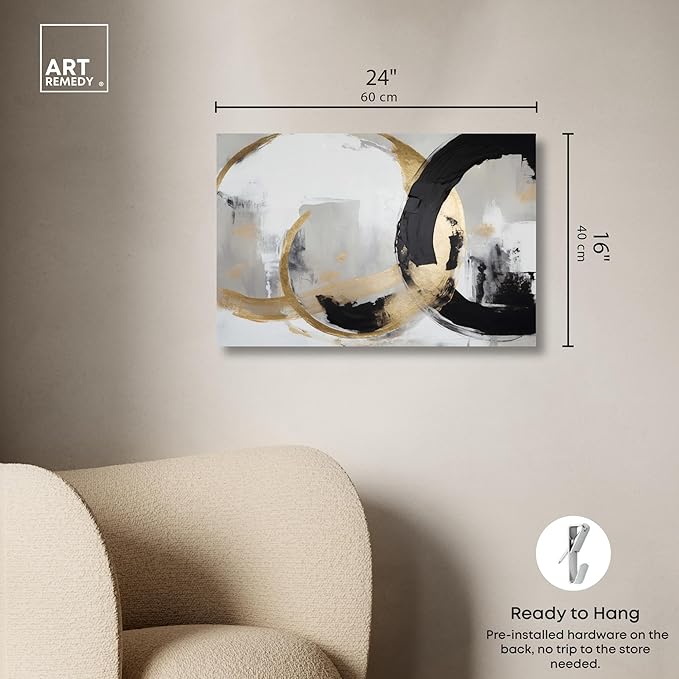 Art Remedy Another Dimension Canvas Modern Black White Abstract Wall Art, Gallery Wrapped, 24" x 16"
