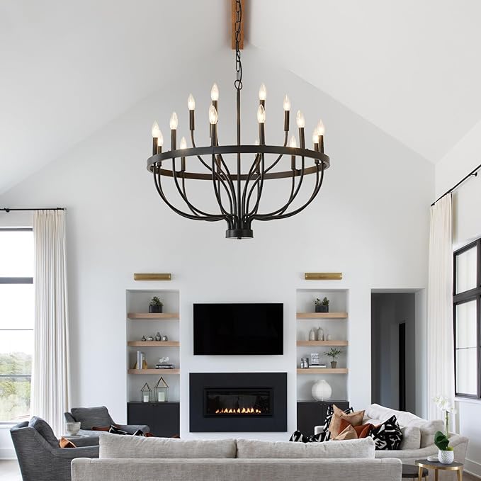 HHR 18-Light Farmhouse Foyer Chandelier Entryway High Ceiling 32 Inch, Modern Black Chandelier for Dining Room, Candle Light Fixtures for Bedroom Hallway Kitchen Living Room