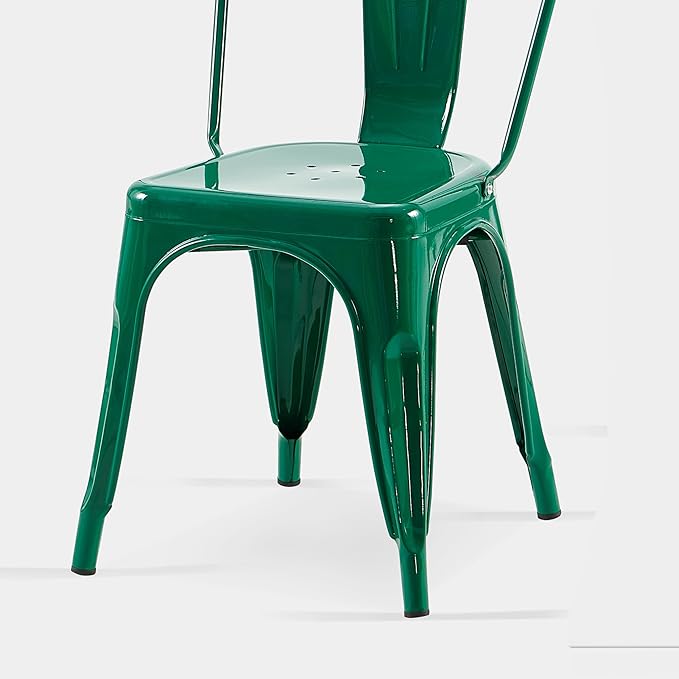 AC Pacific 18 Inch Seat Height Industrial Metal Dining Chairs, Stackable Kitchen or Bar Seat, Durable Modern Design, Versatile Accent Furniture, Set of 2, Green